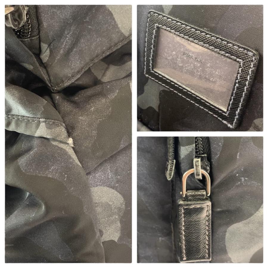 美品 PRADA プラダ テスート V136 カモフラ 迷彩 三角ロゴプレート ブラック ナイロン/レザー リュック・デイパック バックパック 600133_5