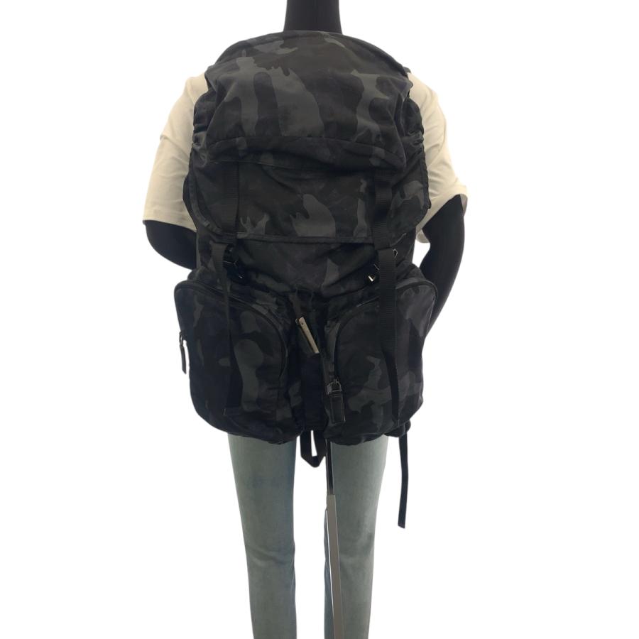 美品 PRADA プラダ テスート V136 カモフラ 迷彩 三角ロゴプレート ブラック ナイロン/レザー リュック・デイパック バックパック 600133_6