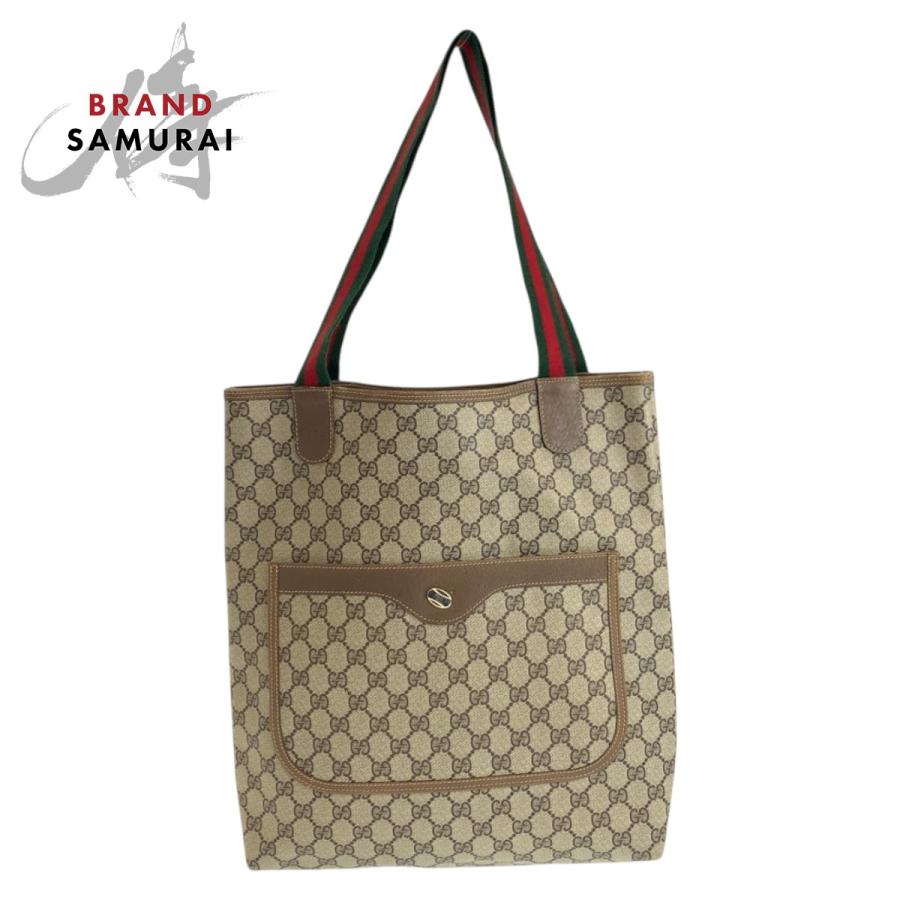 美品 GUCCI グッチ オールドグッチ シェリーライン ブラウン ベージュ GGスプリームキャンバス 40.02.003 トートバッグ 600186 | GUCCI
