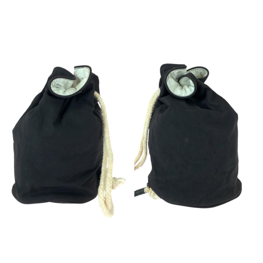 CHANEL（シャネル） 巾着 ブラック ホワイト ゴールド金具 キャンバス  