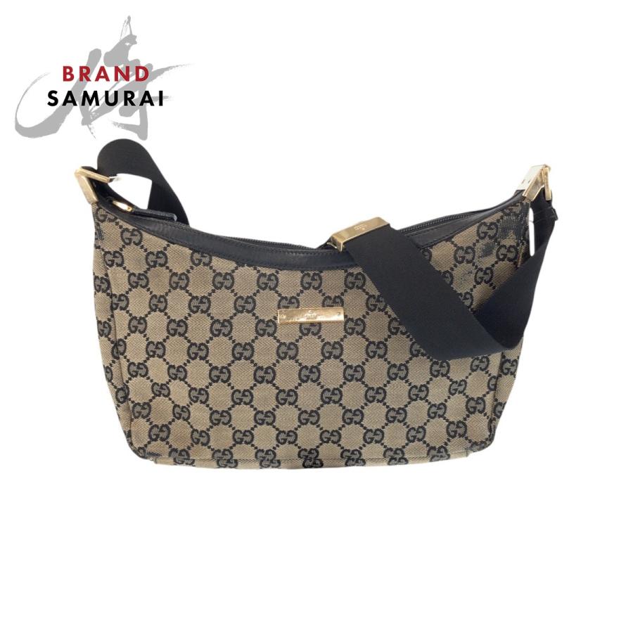 GUCCI（グッチ） ベージュ ブラック ゴールド金具 GGキャンバス/レザー