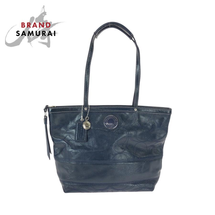 COACH コーチ ビッグシグネチャー ブルー ネイビー レザー G1281-F19198 ショルダーバッグ トートバッグ レディース 600276 【中古】 COACH（コーチ） ビッグシグネチャー ブルー ネイビー レザー G1281