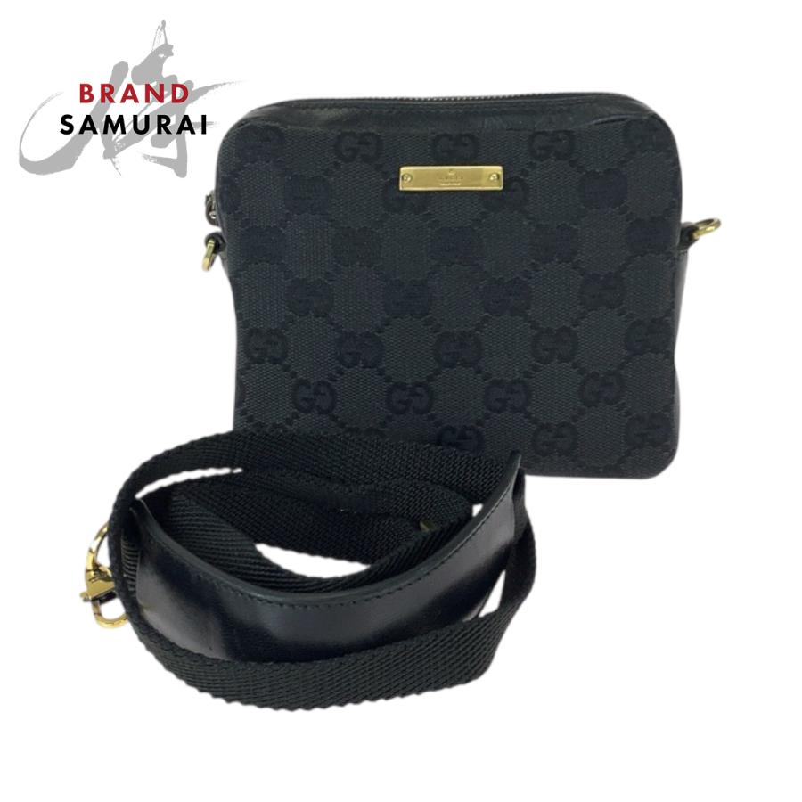 美品 GUCCI グッチ ブラック 黒 ゴールド金具 GGキャンバス/レザー 90666 ショルダーバッグ ミニショルダーバック ポシェット 600481 | GUCCI