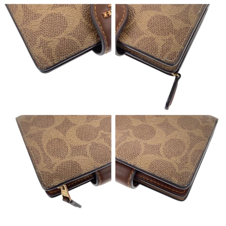 COACH コーチ シグネチャー ベージュ ブラウン ゴールド金具 PVC/レザー 折財布 コンパクトウォレット レディース 600489 | COACH | 03