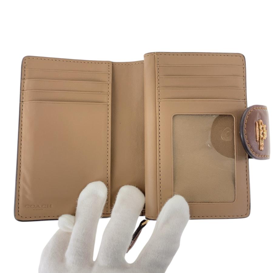 COACH コーチ シグネチャー ベージュ ブラウン ゴールド金具 PVC/レザー 折財布 コンパクトウォレット レディース 600489 | COACH | 05