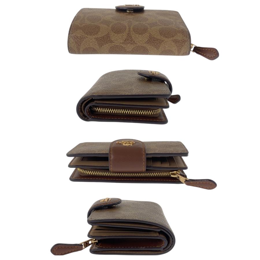 COACH コーチ シグネチャー ベージュ ブラウン ゴールド金具 PVC/レザー 折財布 コンパクトウォレット レディース 600489 | COACH | 09