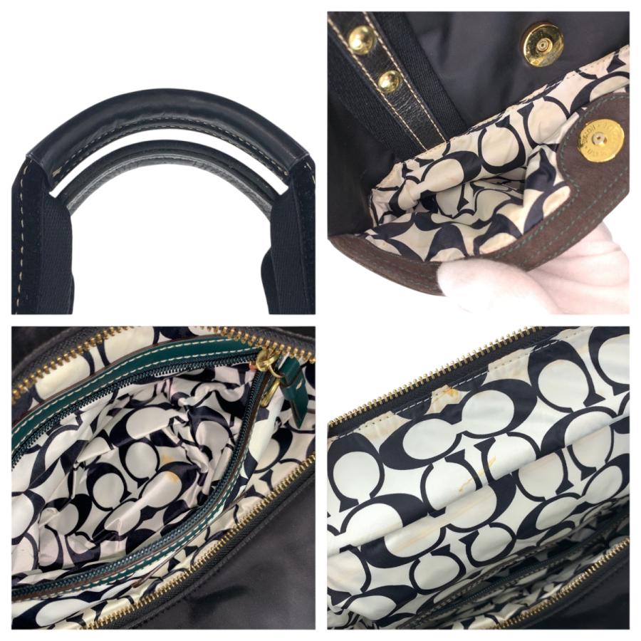 美品 COACH コーチ ハンプトンズウィークエンド ブラック 黒 ゴールド金具 ナイロン/レザー 10100 トートバッグ 600503