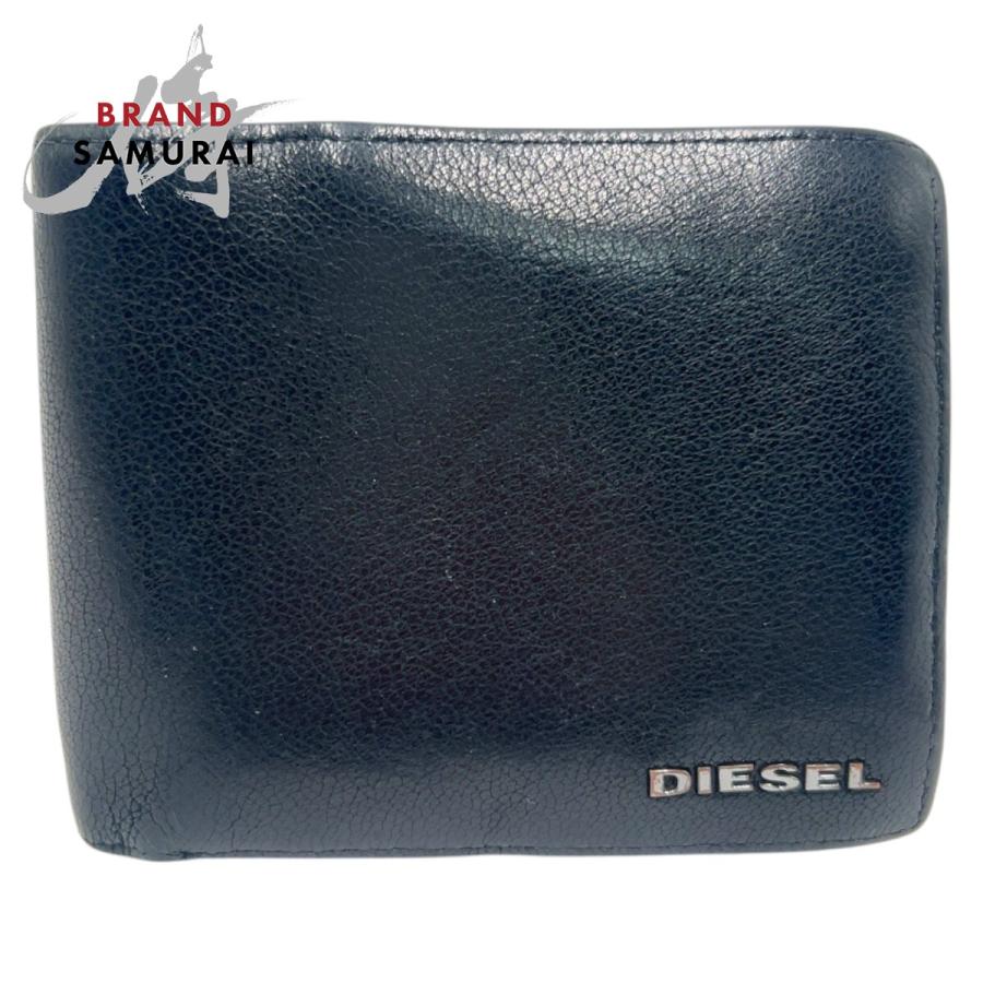 DIESEL ディーゼル ブラック 黒 レザー 二つ折り財布 折財布 コンパクトウォレット メンズ 600546 | DIESEL