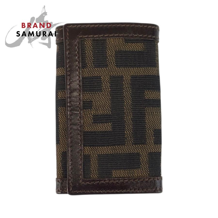 FENDI（フェンディ） 美品 ズッカ 6連 ブラウン キャンバス/レザー
