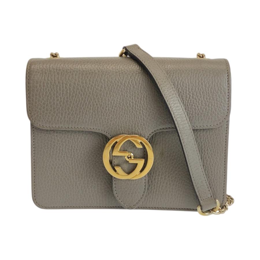 GUCCI グッチ インターロッキングG グレー ゴールド金具 レザー 510304 ショルダーバッグ チェーンショルダーバッグ レディース 600585