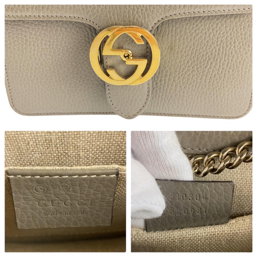 GUCCI グッチ インターロッキングG グレー ゴールド金具 レザー 510304 ショルダーバッグ チェーンショルダーバッグ レディース 600585