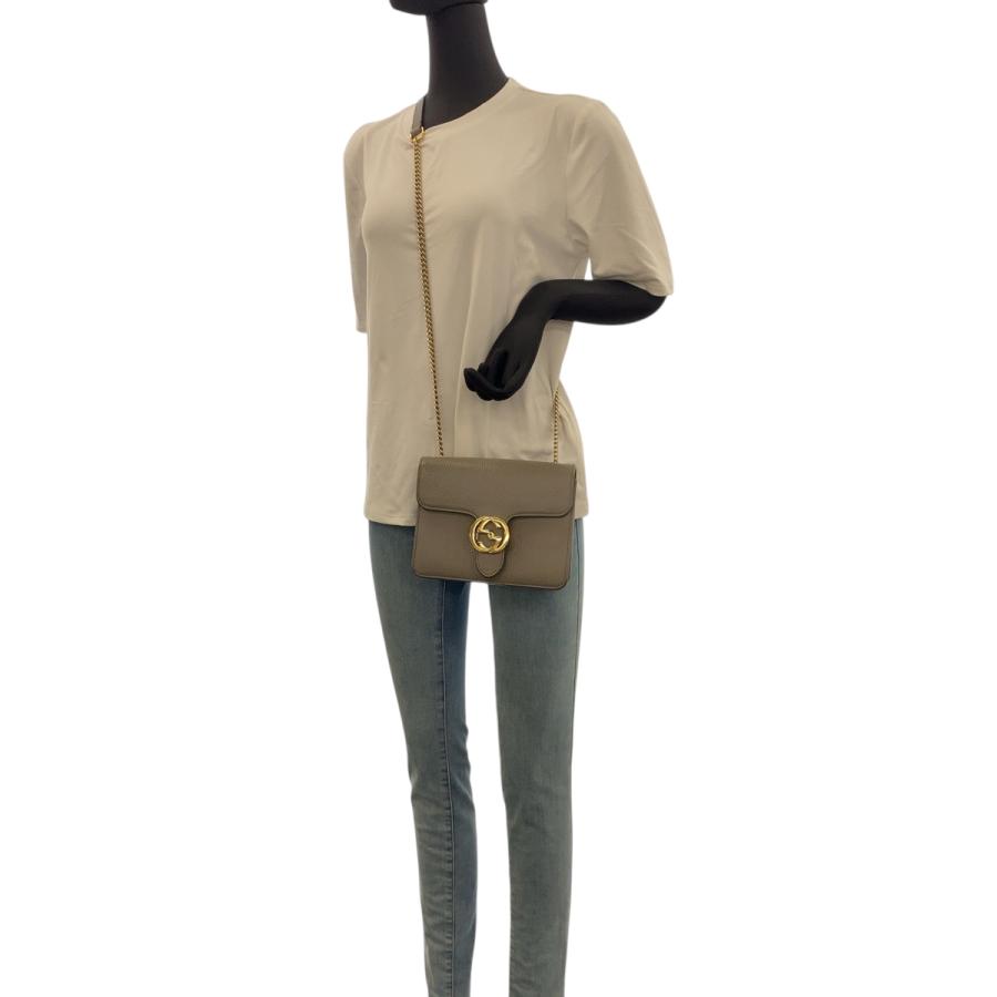 GUCCI グッチ インターロッキングG グレー ゴールド金具 レザー 510304 ショルダーバッグ チェーンショルダーバッグ レディース 600585