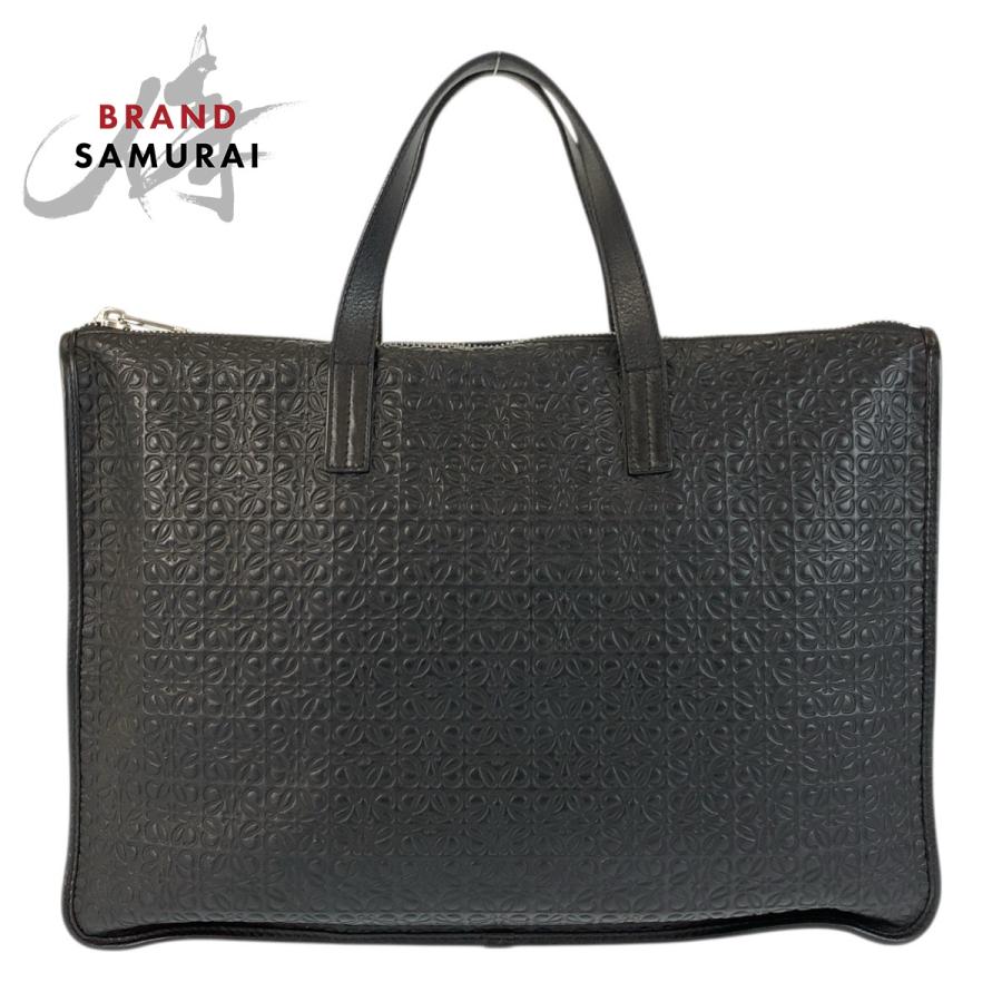 美品 LOEWE ロエベ リピートアナグラム ブラック 黒 シルバー金具 レザー ビジネスバッグ ブリーフケース メンズ 600592 | LOEWE