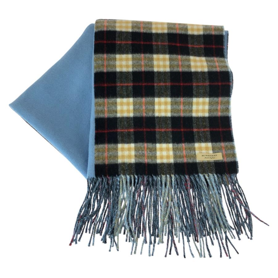 美品 BURBERRY バーバリー チェック柄 ブルー マルチカラー カシミヤ 8007292 マフラー ストール 男女兼用 レディース 600638_7