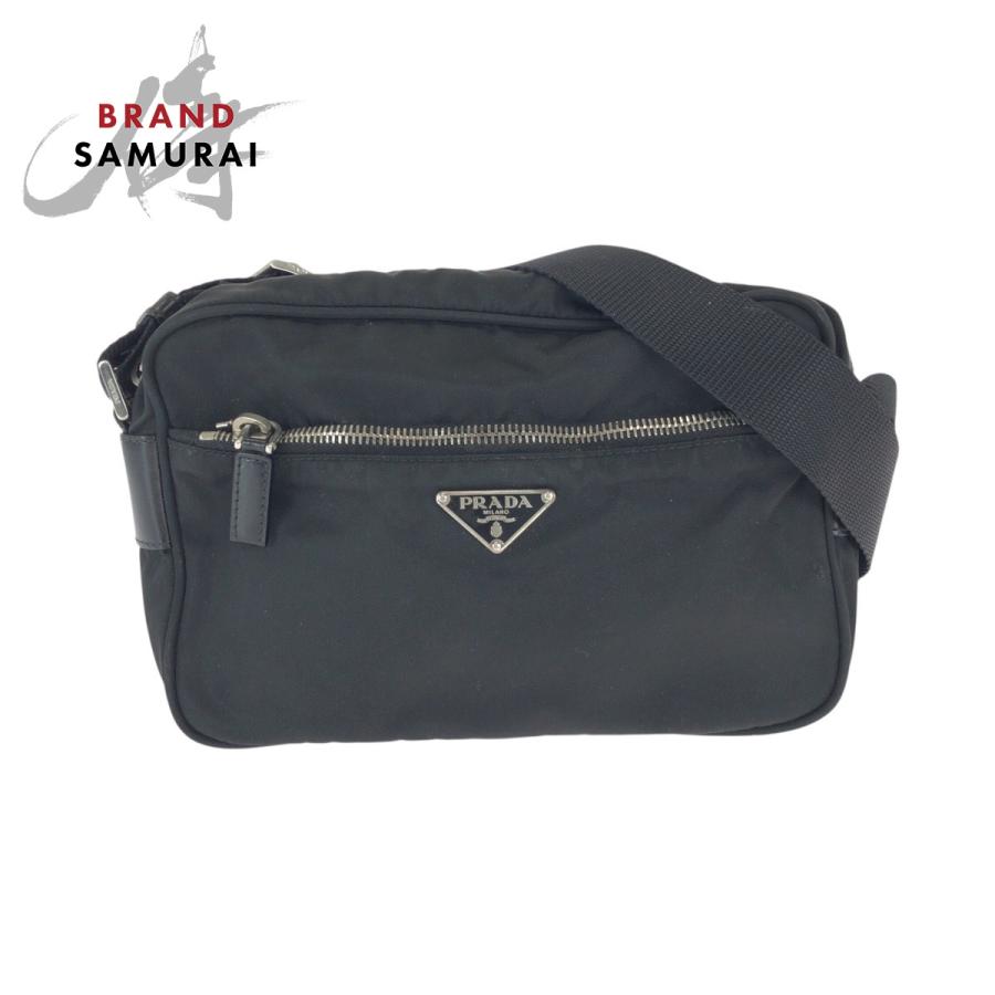 美品 PRADA プラダ テスート 三角ロゴプレート ブラック 黒 シルバー金具 ナイロン ショルダーバッグ 男女兼用 レディース 601158 【中古】 PRADA（プラダ） 美品 テスート 三角ロゴプレート ブラック 黒