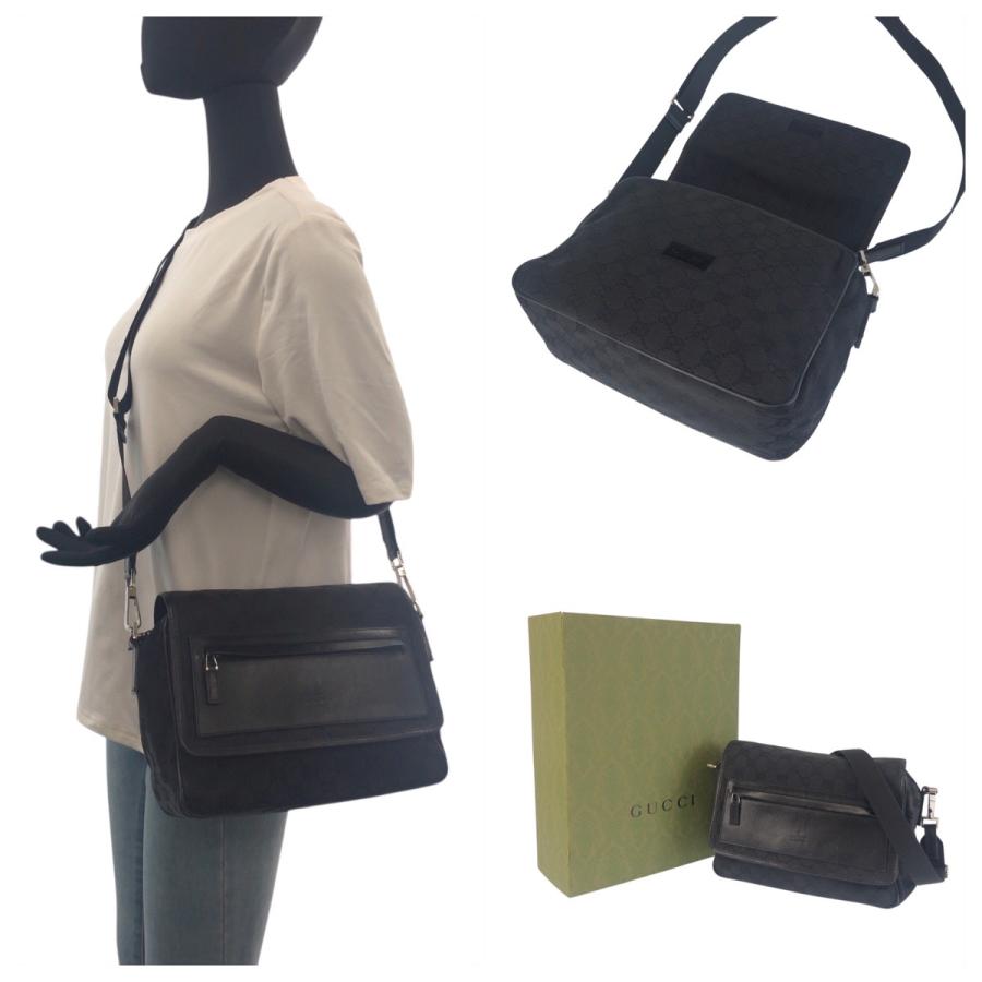 美品 GUCCI グッチ ブラック シルバー金具 GGキャンバス/レザー 28562 ショルダーバッグ メッセンジャーバッグ メンズ 600669 | GUCCI | 05