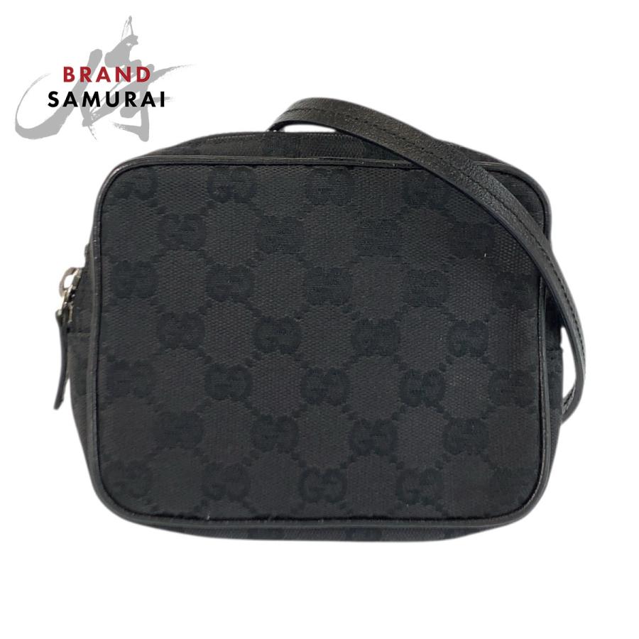 美品 GUCCI グッチ ブラック 黒 シルバー金具 GGキャンバス/レザー 120975 ショルダーバッグ ポシェット レディース 600677 | GUCCI