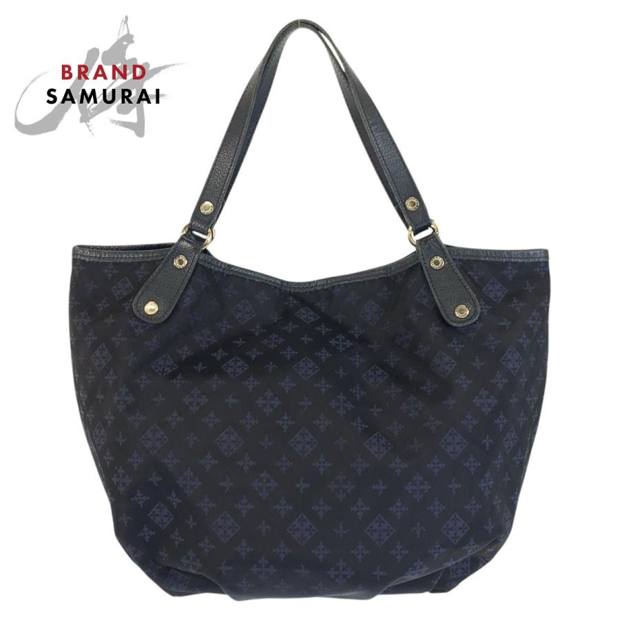 美品 russet ラシット ブラック 黒 ネイビー シルバー金具 ナイロン/レザー トートバッグ ショルダーバッグ レディース 600767 | russet