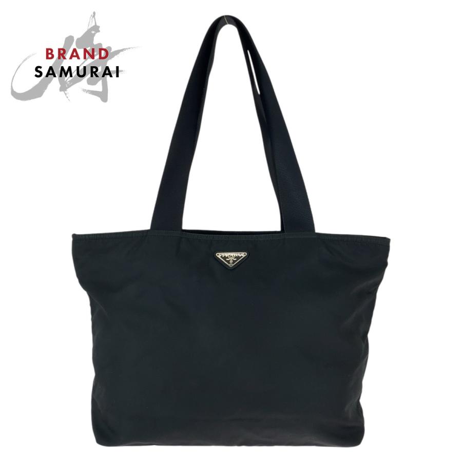 美品 PRADA プラダ テスート 三角ロゴプレート ブラック 黒 シルバー金具 ナイロン トートバッグ ショルダーバッグ レディース 600799 | PRADA