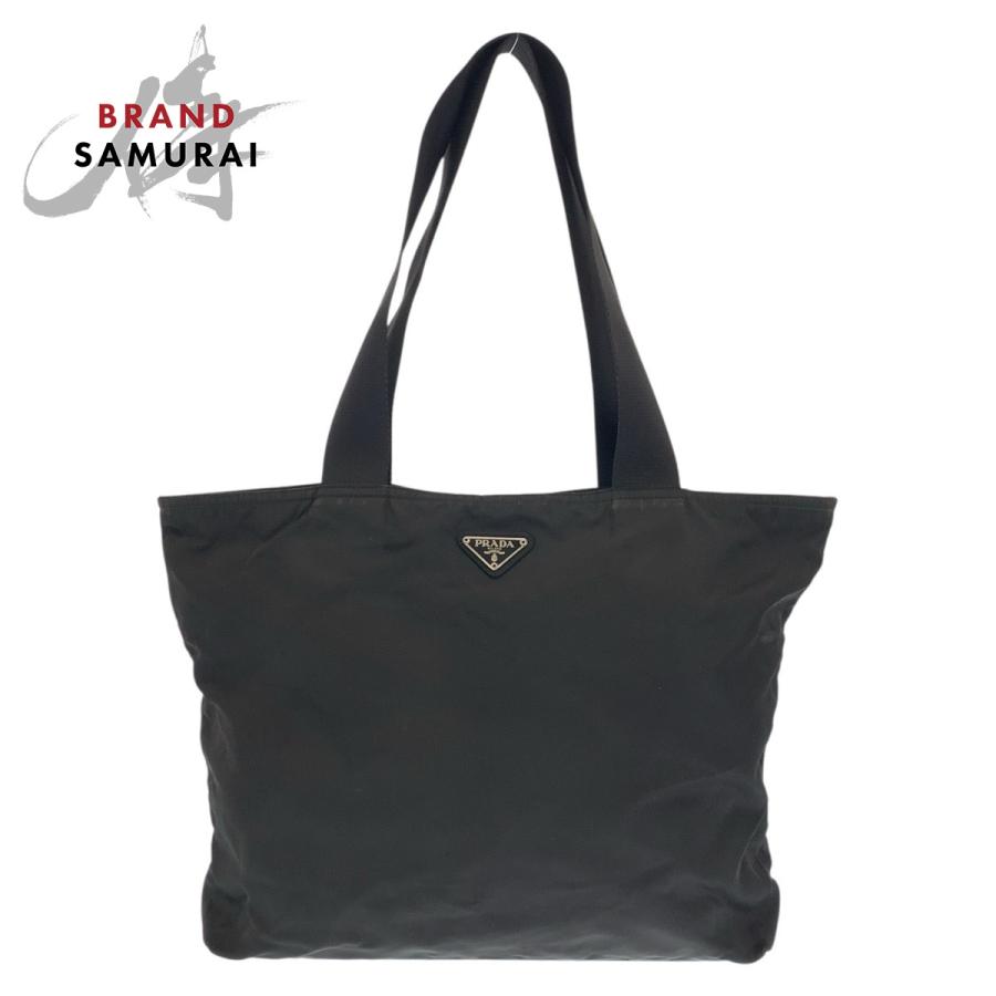 美品 PRADA プラダ テスート 三角ロゴプレート ブラック 黒 シルバー金具 ナイロン ショルダーバッグ トートバッグ レディース 600800 | PRADA