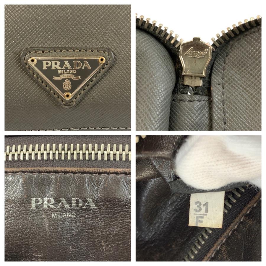 PRADA プラダ サフィアーノ 三角ロゴプレート グレー シルバー金具