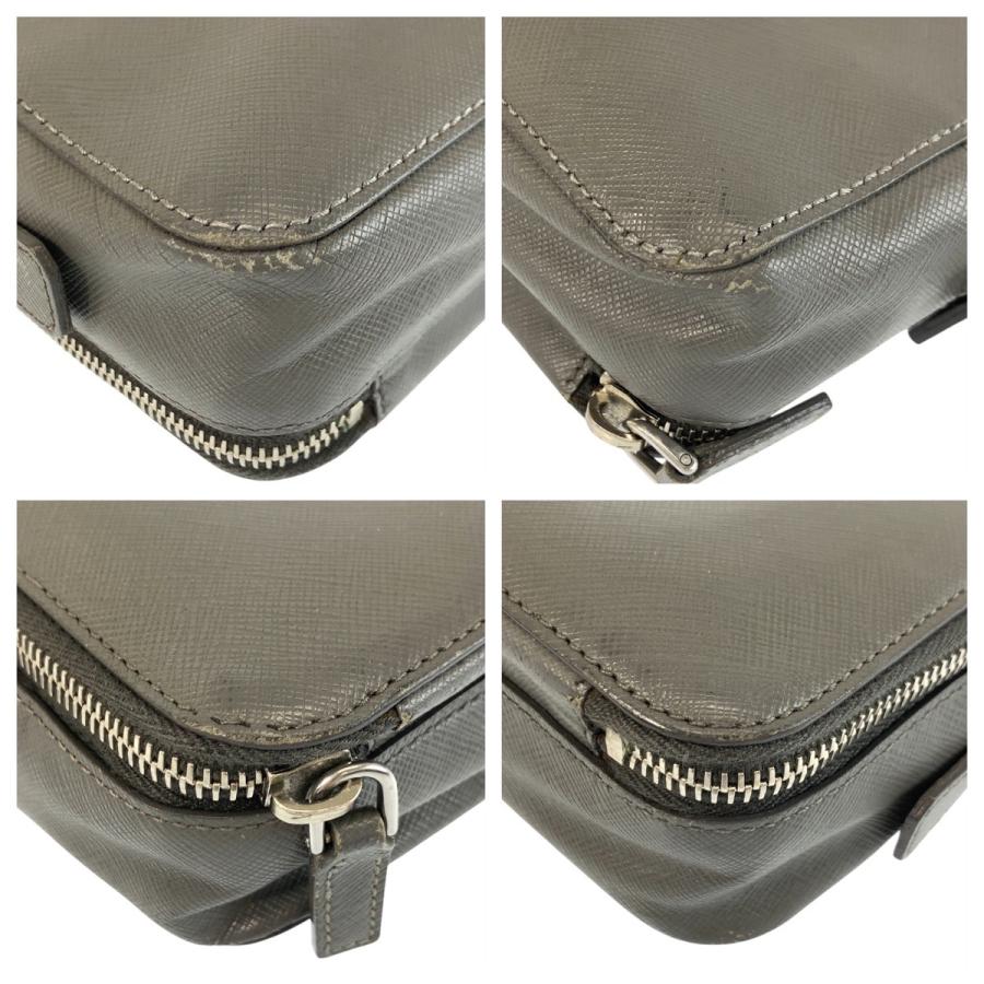 PRADA プラダ サフィアーノ 三角ロゴプレート グレー シルバー金具 レザー クラッチバッグ セカンドバッグ メンズ 600829_3