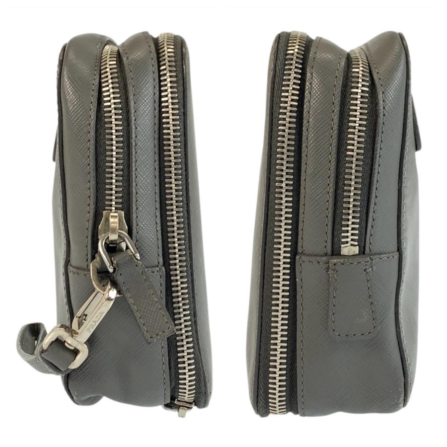 PRADA プラダ サフィアーノ 三角ロゴプレート グレー シルバー金具 レザー クラッチバッグ セカンドバッグ メンズ 600829_6