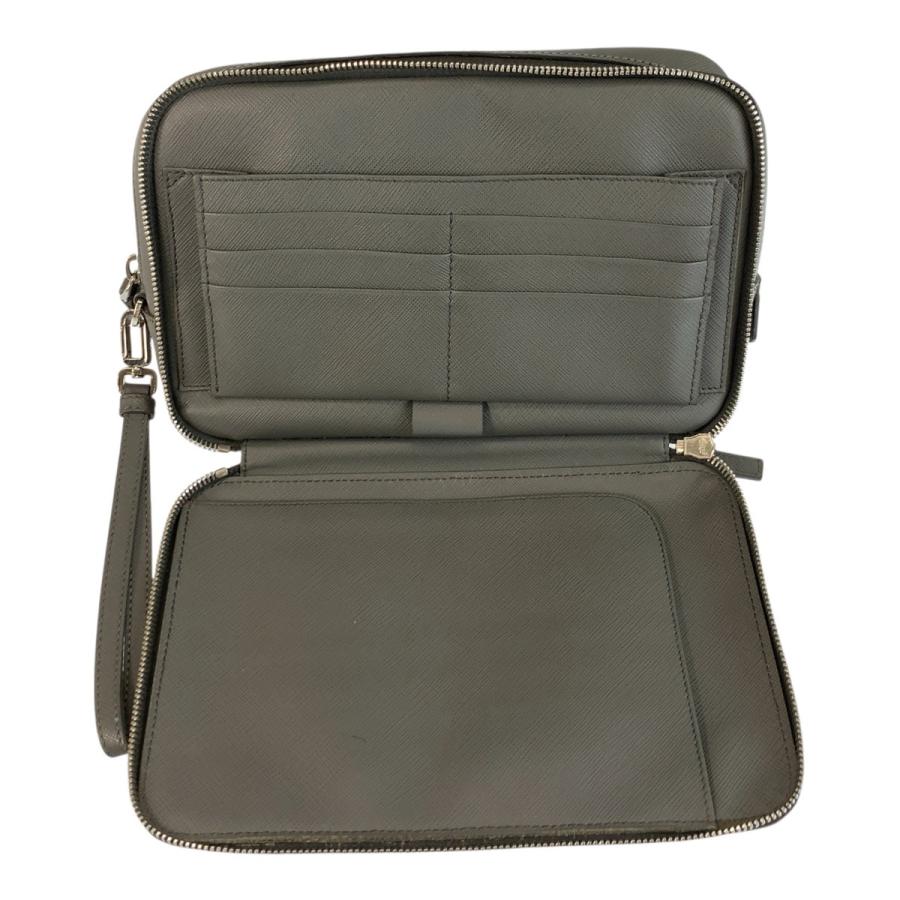 PRADA プラダ サフィアーノ 三角ロゴプレート グレー シルバー金具 レザー クラッチバッグ セカンドバッグ メンズ 600829_7