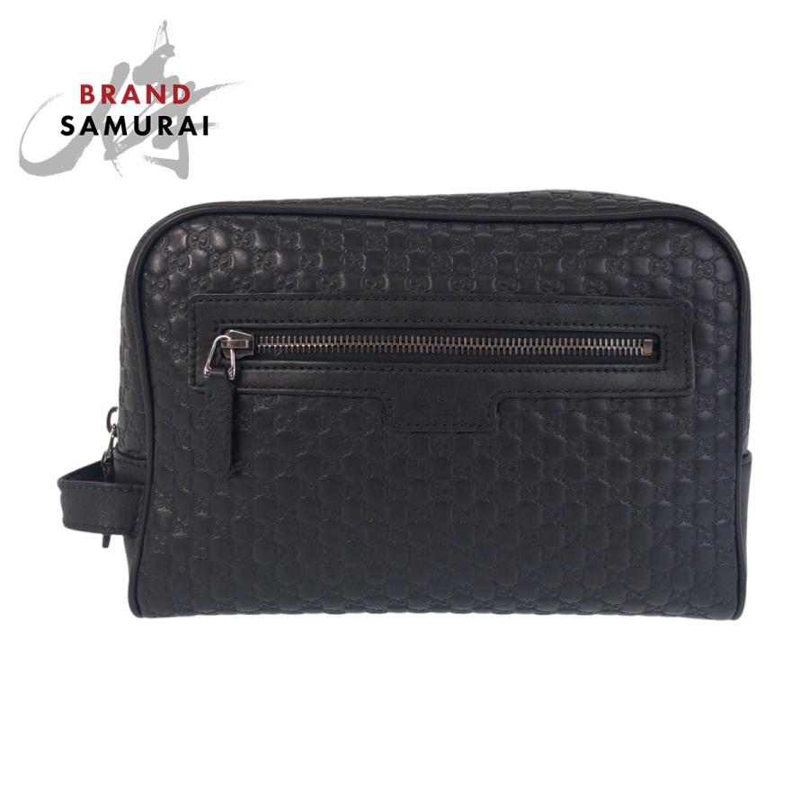 美品 GUCCI グッチ マイクログッチシマ ブラック 黒  レザー 419775 セカンドバッグ クラッチバッグ メンズ 600943 | GUCCI