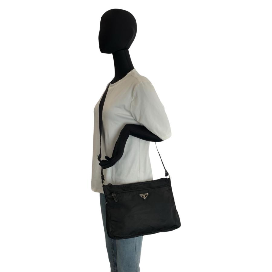 プラダ ショルダーバッグ 三角ロゴプレート テスートナイロン レザー ブラック PRADA（プラダ） テスート 三角ロゴプレート ブラック 黒 シルバー金具