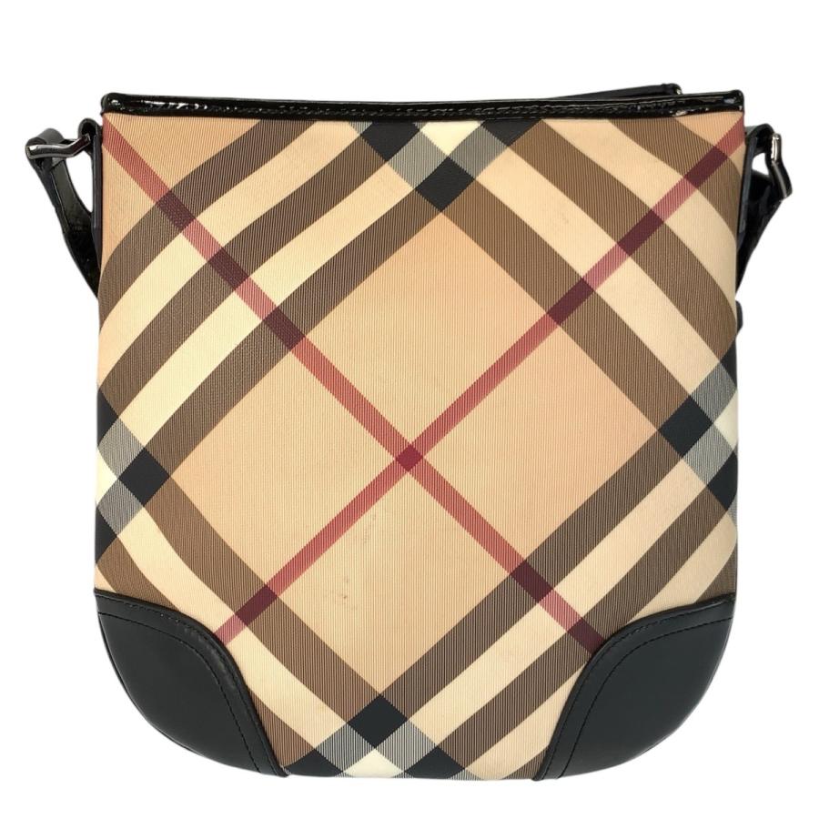 BURBERRY バーバリー チェック柄 ベージュ ブラック ガンメタ金具 PVC/パテントレザー ショルダーバッグ メッセンジャーバッグ 601030 | BURBERRY | 01