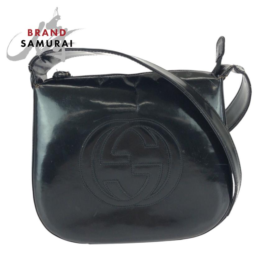 GUCCI クラッチバッグ　セカンドバッグ　エナメル　パテントレザー　ロゴ　黒 GUCCI（グッチ） インターロッキング ブラック 黒 エナメル 007 2046