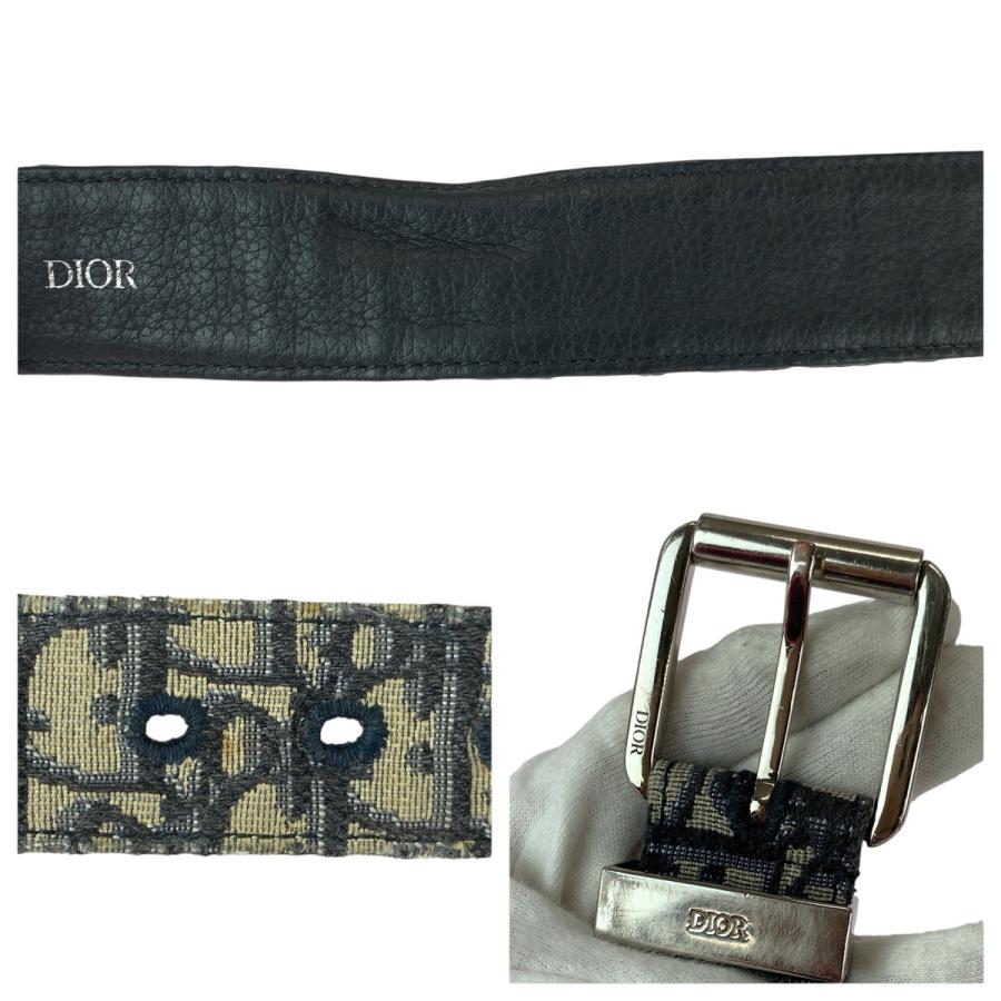 Dior ディオール オブリーク ジャカード 85cm ネイビー シルバー金具 キャンバス /レザー 4333PLYSEHO5E ベルト メンズ 601132 【中古】 Dior - Dior ディオール オブリーク ジャカード 85cm ネイビー