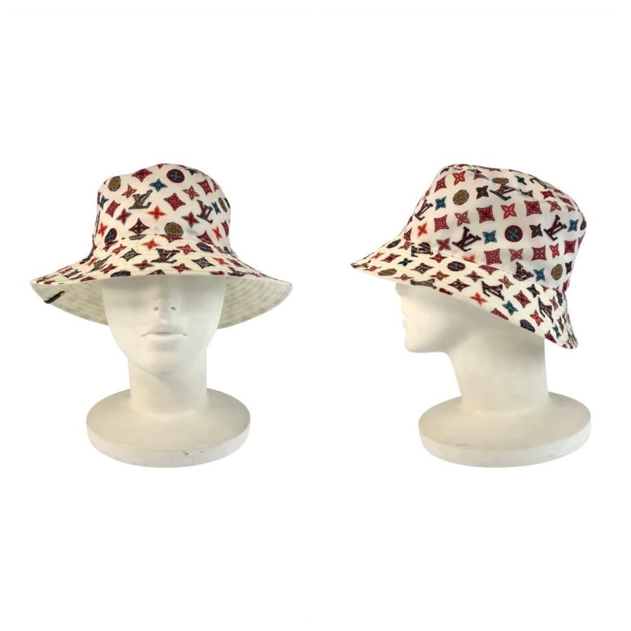 美品 LOUIS VUITTON ルイヴィトン モノグラム ボブ ラブリーグラム ホワイト マルチカラー M76718 バケットハット 男女兼用 メンズ 601134_7