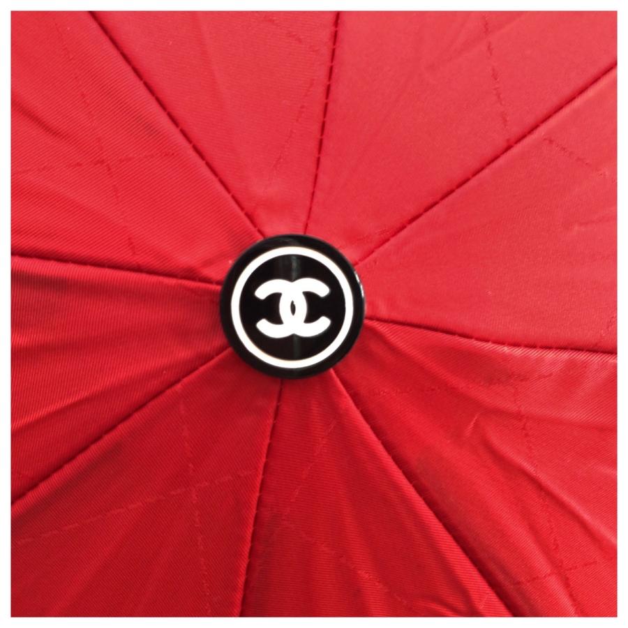美品 CHANEL シャネル ココマーク マトラッセ レッド シルバー金具 ポリアミド/ポリエステル 傘 折りたたみ傘 晴雨兼用 レディース 601197 | CHANEL | 04