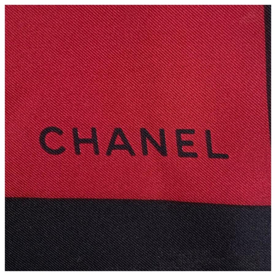 CHANEL シャネル ヴィンテージ 31 RUE CAMBON ココマーク ワインレッド ブラック シルク スカーフ レディース 601230_4