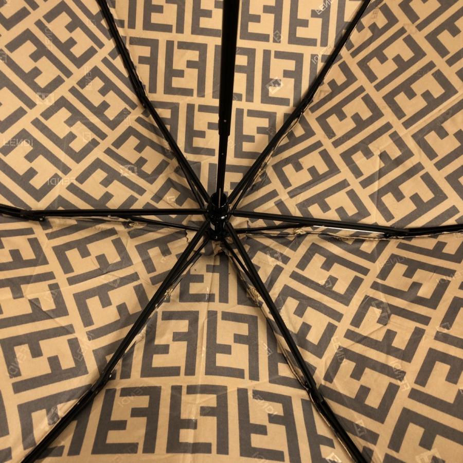 【美品】 【希少】FENDI ズッカ柄 雨傘 濃い ブラウン　ゼブラハンドル FENDI（フェンディ） 美品 ズッカ ブラウン ダークブラウン/化学繊維