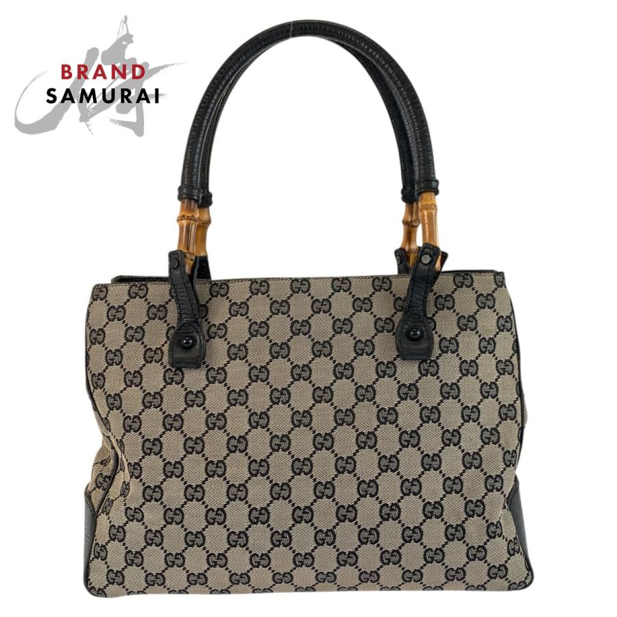GUCCI グッチ トートバッグ バンブー GGキャンバス レザー ブラック 