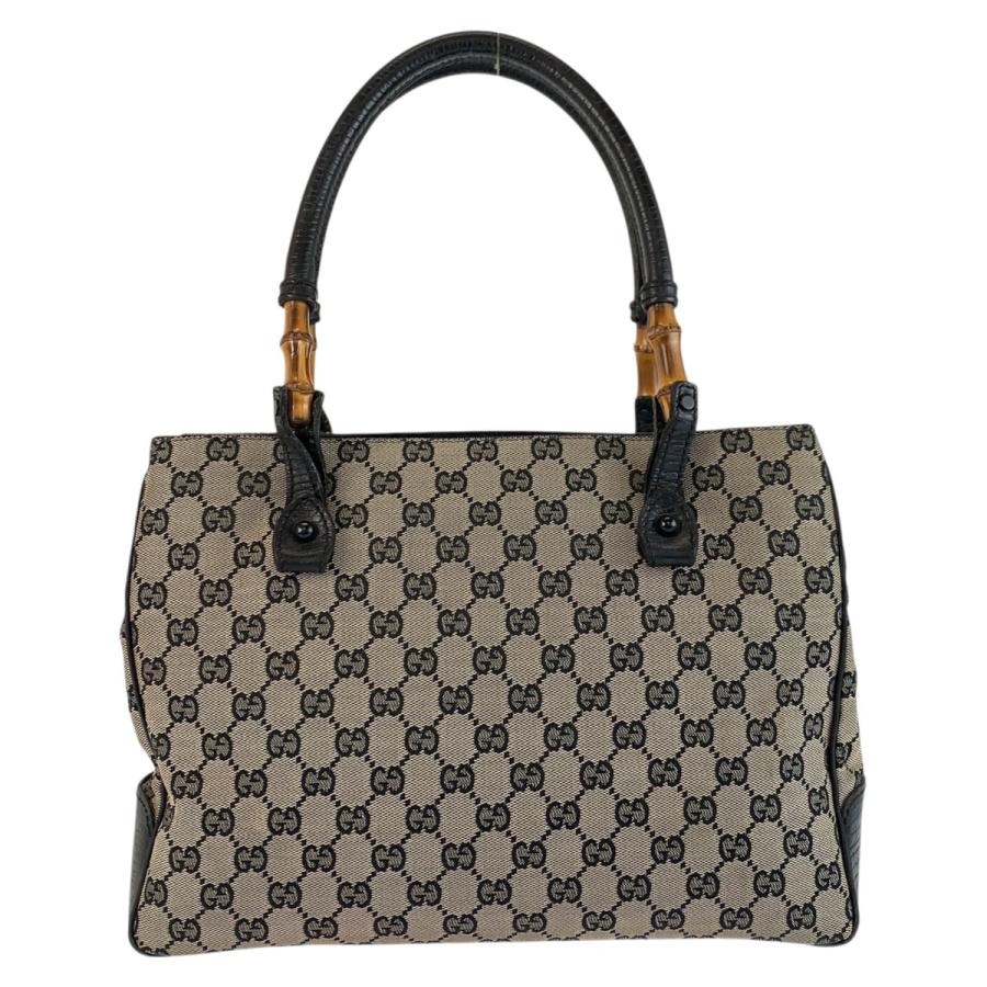 美品 GUCCI グッチ バンブー ブラック 黒 グレー GGキャンバス/レザー 112526 トートバッグ ショルダーバッグ レディース 601303