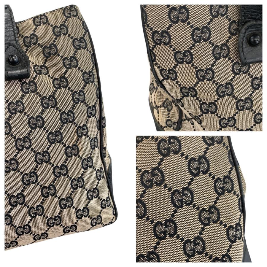 美品 GUCCI グッチ バンブー ブラック 黒 グレー GGキャンバス/レザー 112526 トートバッグ ショルダーバッグ レディース 601303