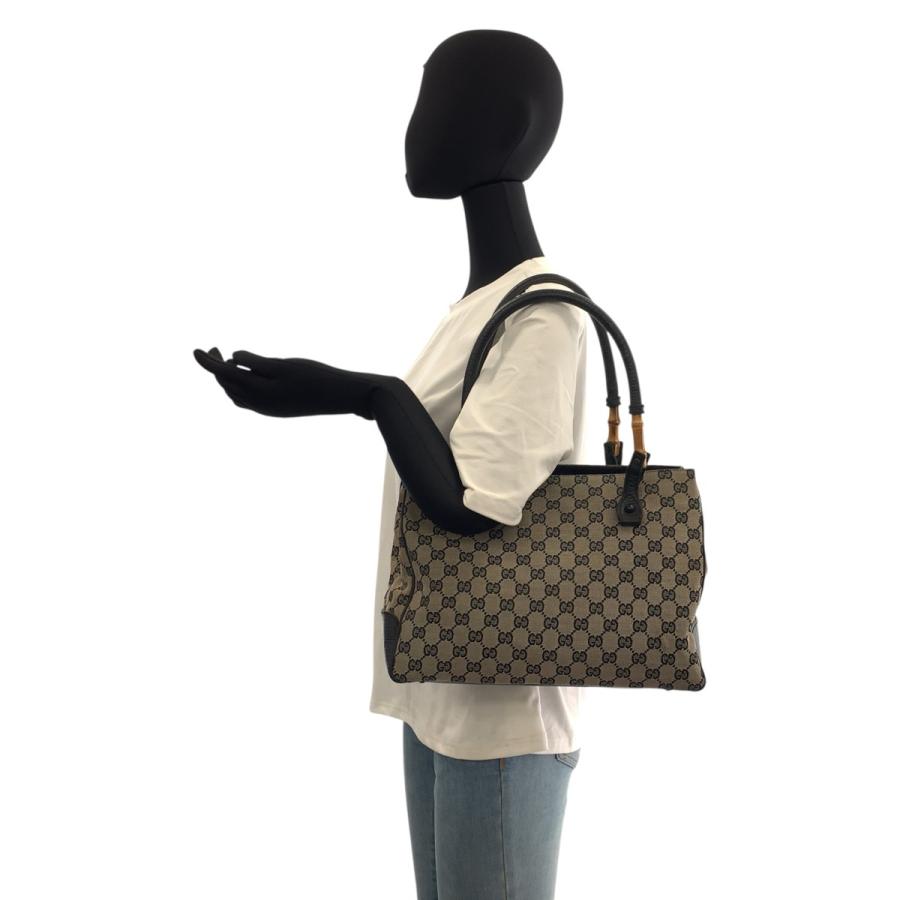 美品 GUCCI グッチ バンブー ブラック 黒 グレー GGキャンバス/レザー 112526 トートバッグ ショルダーバッグ レディース 601303