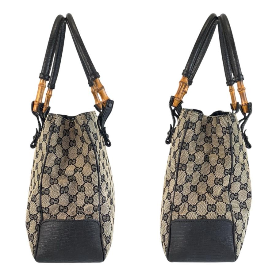 美品 GUCCI グッチ バンブー ブラック 黒 グレー GGキャンバス/レザー 112526 トートバッグ ショルダーバッグ レディース 601303