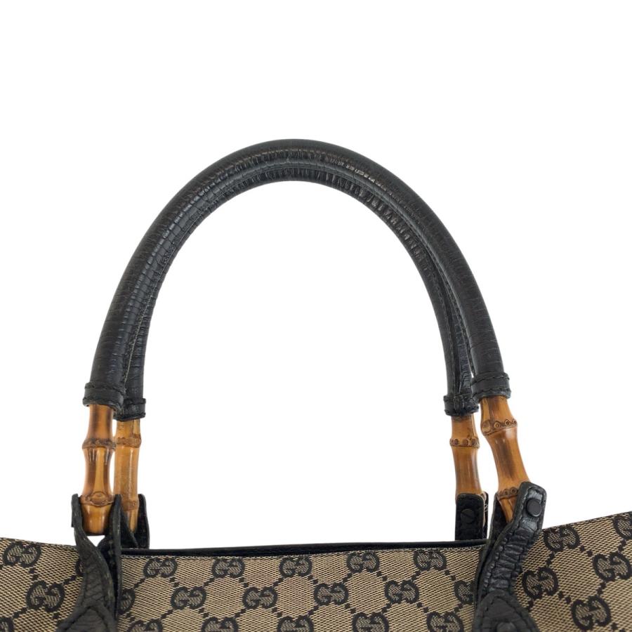 美品 GUCCI グッチ バンブー ブラック 黒 グレー GGキャンバス/レザー 112526 トートバッグ ショルダーバッグ レディース 601303