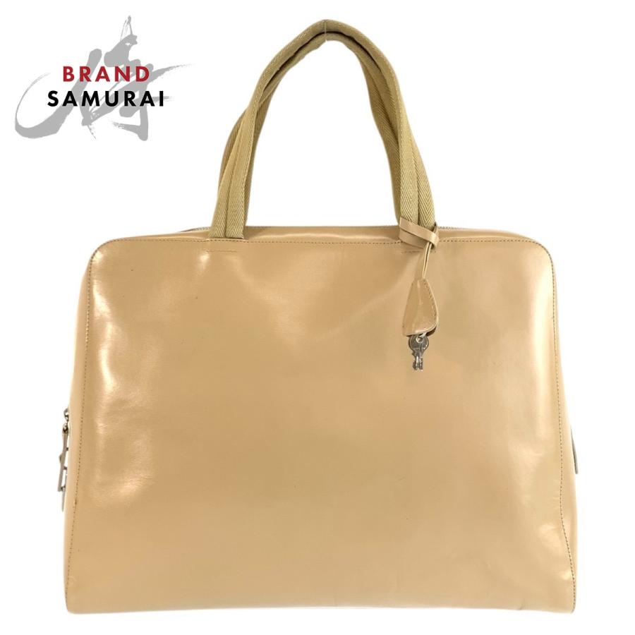 PRADA ベージュ レザー トートバッグ PRADA プラダ トートバッグ ロゴ 