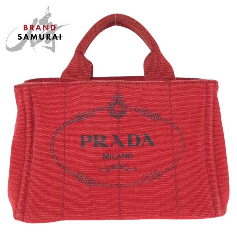 PRADA プラダ カナパ レッド ゴールド金具 キャンバス トートバッグ ハンドバッグ レディース 601338 | PRADA