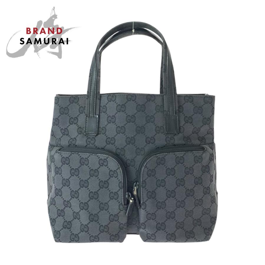 GUCCI グッチ　ブラック　ハンドバック　トートバッグ GUCCI（グッチ） ブラック 黒 シルバー金具 GGキャンバス/レザー 002