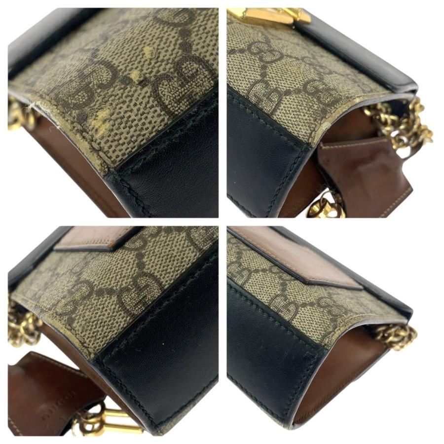 GUCCI グッチ パドロック ベージュ ブラック ゴールド金具 GGスプリームキャンバス/レザー 409487 チェーンショルダーバッグ 601392