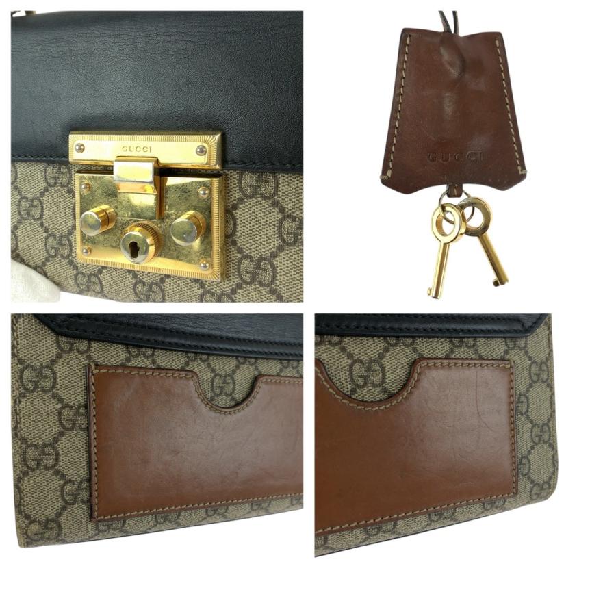 GUCCI グッチ パドロック ベージュ ブラック ゴールド金具 GGスプリームキャンバス/レザー 409487 チェーンショルダーバッグ 601392