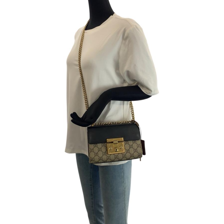 GUCCI グッチ パドロック ベージュ ブラック ゴールド金具 GGスプリームキャンバス/レザー 409487 チェーンショルダーバッグ 601392