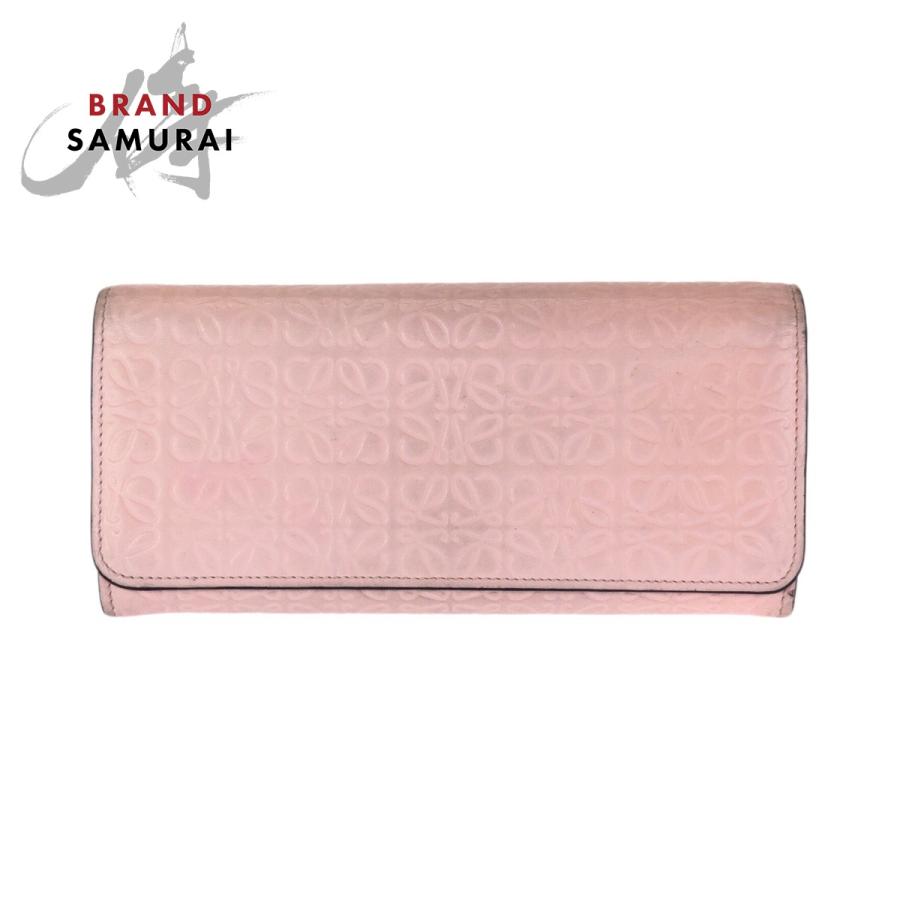 LOEWE（ロエベ） 美品 アナグラム ピンク ゴールド金具 レザー 長財布